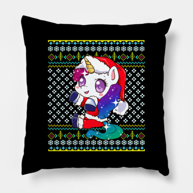 Unicorn Ugly Christmas Sweater Pillow by creative