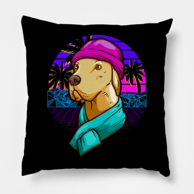 Labrador Christmas Vaporwave Style Funny Humor Gift Pillow by creative