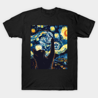 Starry Night Cat art T-Shirt