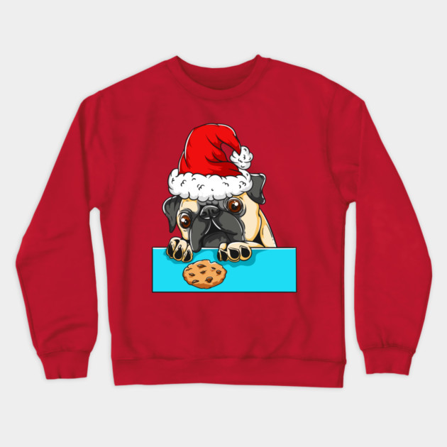 Pug Dog with Santa Claus Hat Funny Christmas Gift Crewneck Sweatshirt by creative
