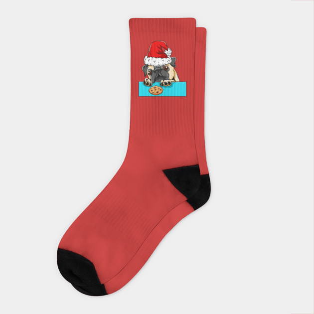 Pug Dog with Santa Claus Hat Funny Christmas Gift Socks by creative