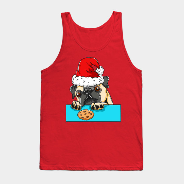 Pug Dog with Santa Claus Hat Funny Christmas Gift Tank Top by creative