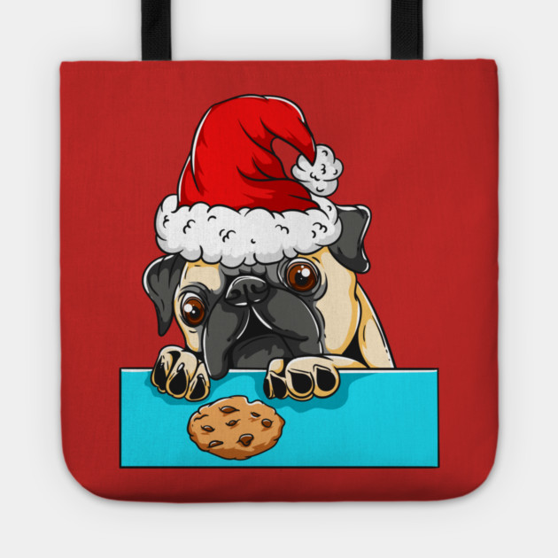 Pug Dog with Santa Claus Hat Funny Christmas Gift Tote by creative