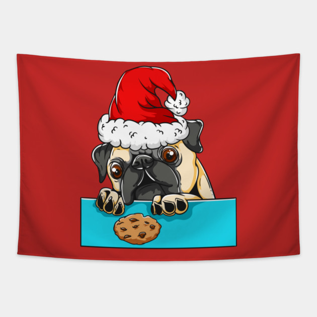 Pug Dog with Santa Claus Hat Funny Christmas Gift Tapestry by creative