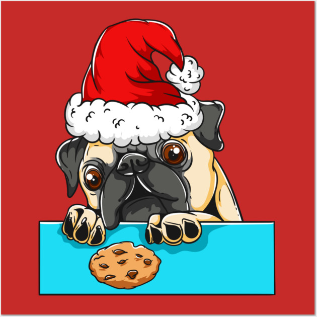 Pug Dog with Santa Claus Hat Funny Christmas Gift Wall Art by creative