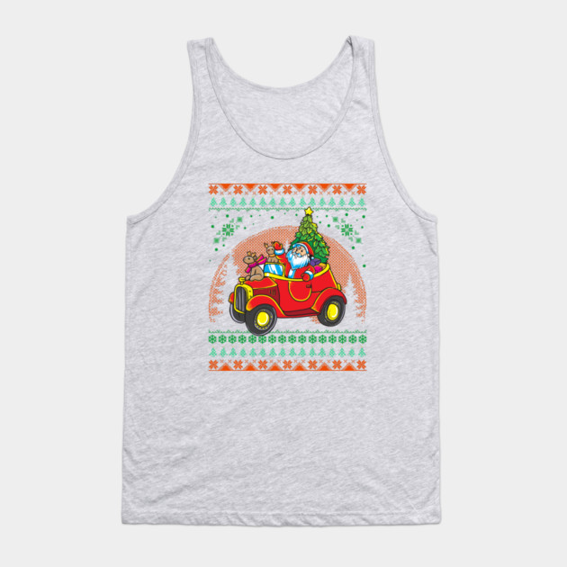 Santa Ugly Christmas Sweater Style Funny Humor Tank Top by creative