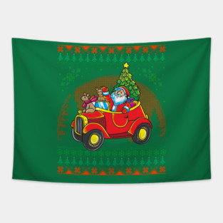 Santa Ugly Christmas Sweater Style Funny Humor Tapestry
