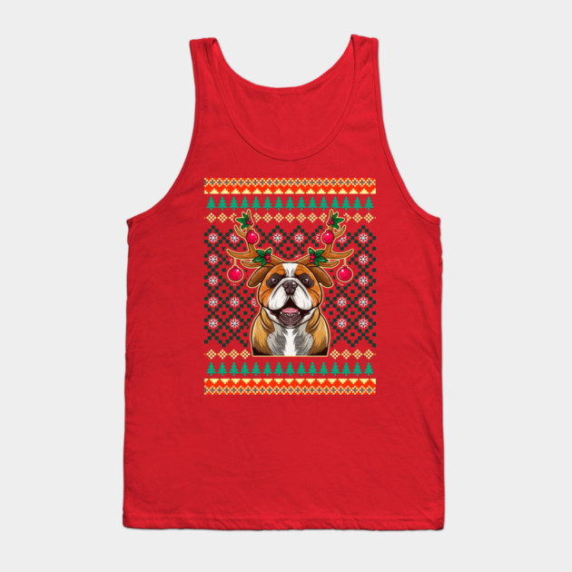 English Bulldog Ugly Christmas with Reindeer Antlers Tank Top by creative