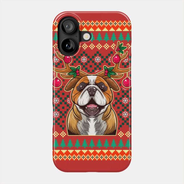 English Bulldog Ugly Christmas with Reindeer Antlers Phone Case by creative