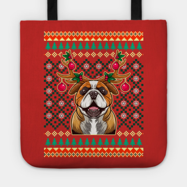 English Bulldog Ugly Christmas with Reindeer Antlers Tote by creative