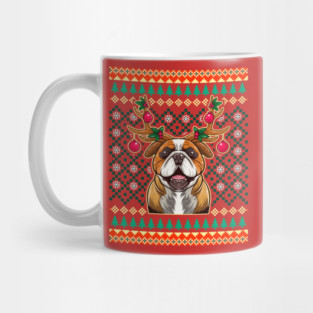 English Bulldog Ugly Christmas with Reindeer Antlers Mug