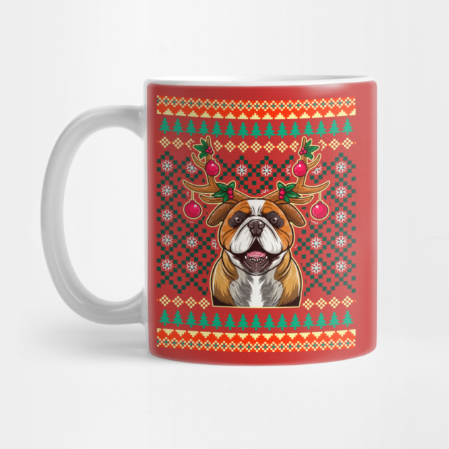 English Bulldog Ugly Christmas with Reindeer Antlers by creative
