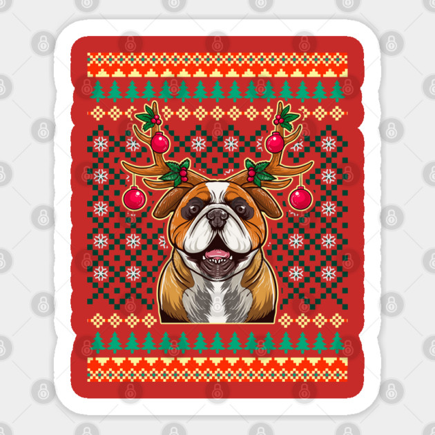 English Bulldog Ugly Christmas with Reindeer Antlers Sticker by creative