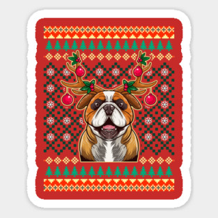 English Bulldog Ugly Christmas with Reindeer Antlers Magnet
