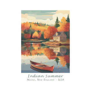 Retro Vintage Serene Indian Summer Autumn Escape - Maine, USA T-Shirt