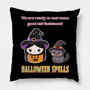 Halloween Witch & Cat - Funny & Cute - Spelling Magic Pillow