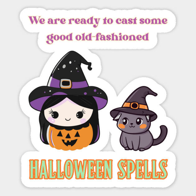 Halloween Witch & Cat - Funny & Cute - Spelling Magic Magnet by TuncGK
