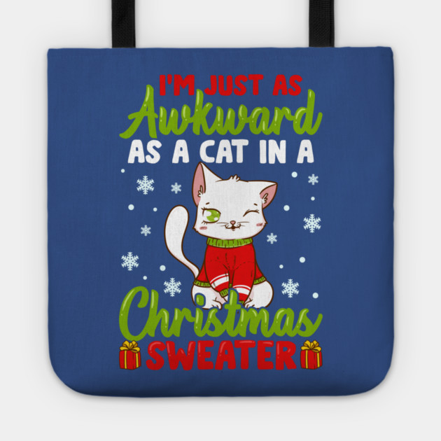 I’m Just as awkward as a Cat in a Christmas Sweater Funny Humor Tote by creative
