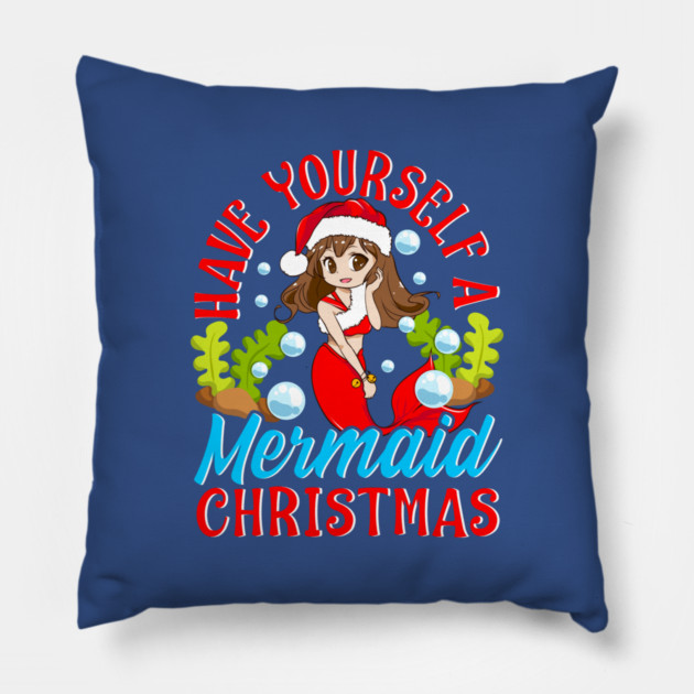 Christmas Mermaid Anime Girl Pillow by creative
