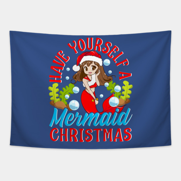 Christmas Mermaid Anime Girl Tapestry by creative
