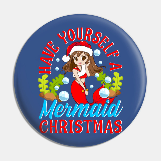 Christmas Mermaid Anime Girl Pin by creative