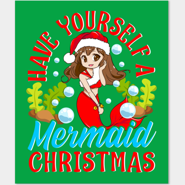Christmas Mermaid Anime Girl Wall Art by creative