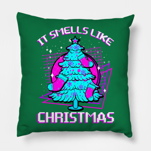 Retro Vaporwave XMAS Tree Pillow by creative