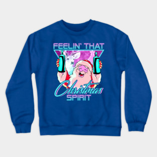 Retro Vaporwave Santa XMAS Spirit Funny Drinking Humor Crewneck Sweatshirt