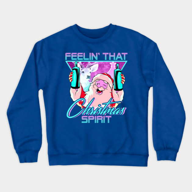 Retro Vaporwave Santa XMAS Spirit Funny Drinking Humor Crewneck Sweatshirt by creative