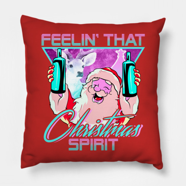 Retro Vaporwave Santa XMAS Spirit Funny Drinking Humor Pillow by creative
