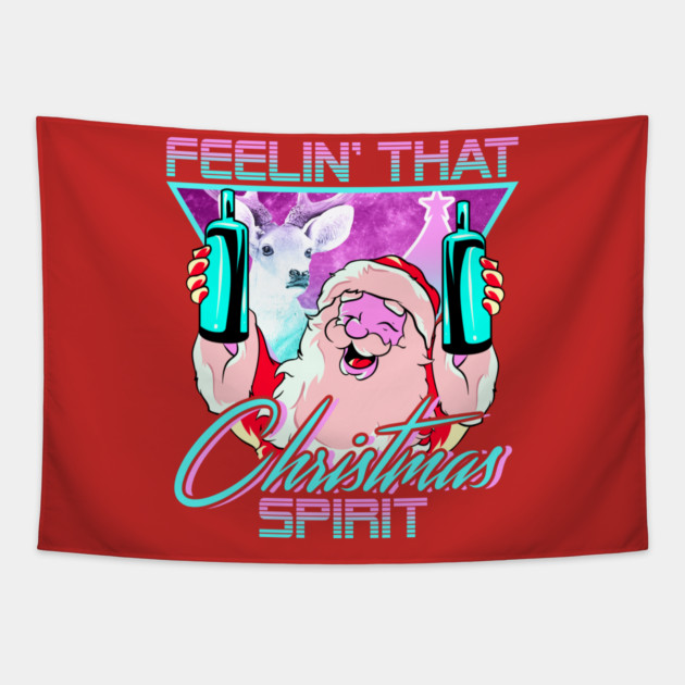 Retro Vaporwave Santa XMAS Spirit Funny Drinking Humor Tapestry by creative