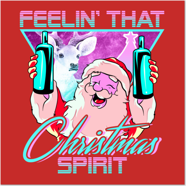 Retro Vaporwave Santa XMAS Spirit Funny Drinking Humor Wall Art by creative