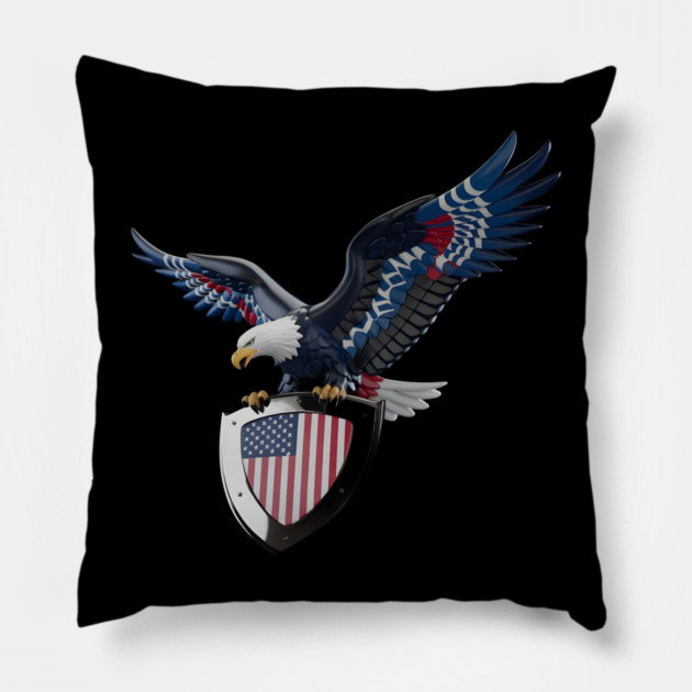 Three-Dimensional Emblem Featuring an Eagle with Outstretched Wings Perched Atop a Shield Pillow by animegirlnft