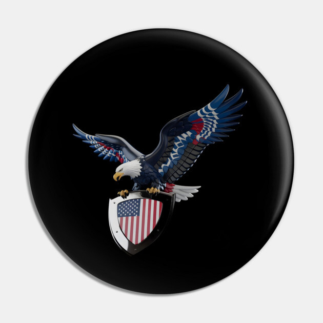 Three-Dimensional Emblem Featuring an Eagle with Outstretched Wings Perched Atop a Shield Pin by animegirlnft