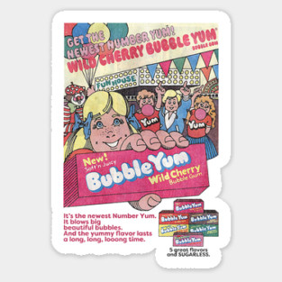 Distressed Vintage Retro 80's Bubble Gum Ad 5 great flavors and sugarless Sticker