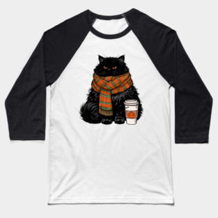 Autumn Vibes Coffee Cat Baseball T-Shirt