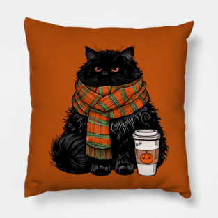 Autumn Vibes Coffee Cat Pillow