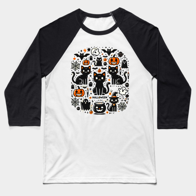 Spooky Halloween Cats, For Cat Lover Baseball T-Shirt by logiamerch