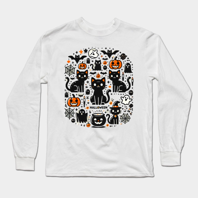 Spooky Halloween Cats, For Cat Lover Long Sleeve T-Shirt by logiamerch