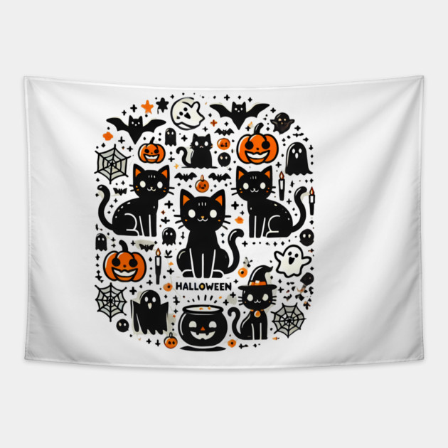 Spooky Halloween Cats, For Cat Lover Tapestry by logiamerch