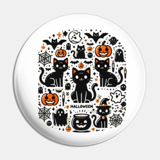 Spooky Halloween Cats, For Cat Lover Pin