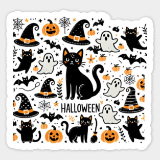 Spooky Halloween Cats, For Cat Lover Sticker