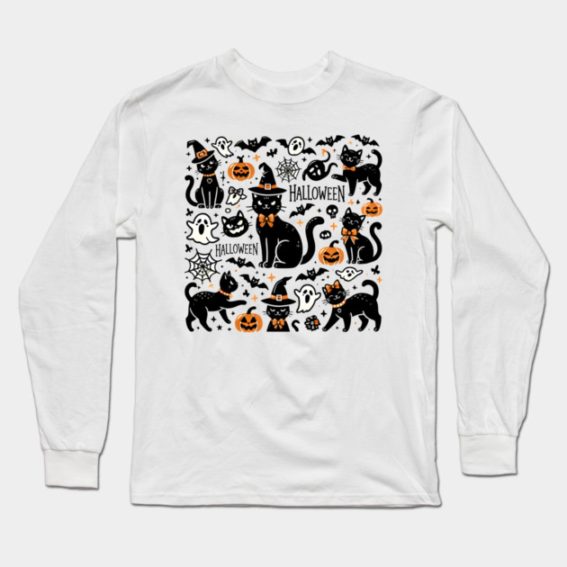 Spooky Halloween Cats, For Cat Lover Long Sleeve T-Shirt by logiamerch