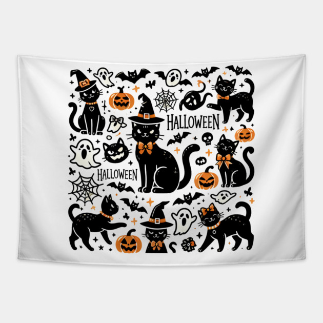Spooky Halloween Cats, For Cat Lover Tapestry by logiamerch