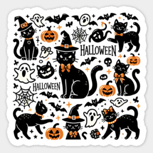 Spooky Halloween Cats, For Cat Lover Sticker