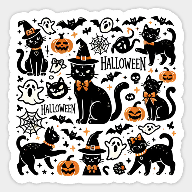 Spooky Halloween Cats, For Cat Lover Sticker by logiamerch