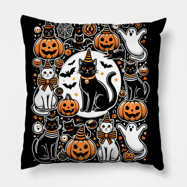 Spooky Halloween Cats, For Cat Lover Pillow by logiamerch
