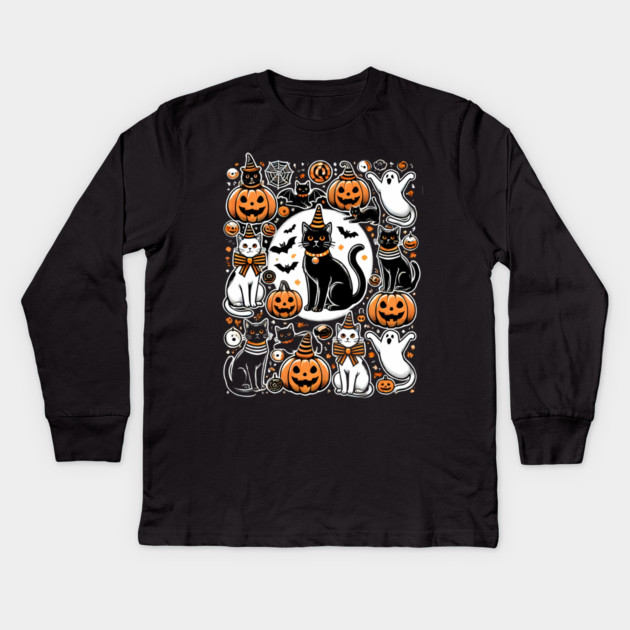 Spooky Halloween Cats, For Cat Lover Kids Long Sleeve T-Shirt by logiamerch