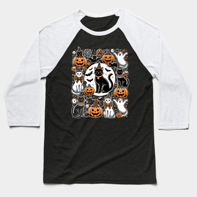 Spooky Halloween Cats, For Cat Lover Baseball T-Shirt by logiamerch