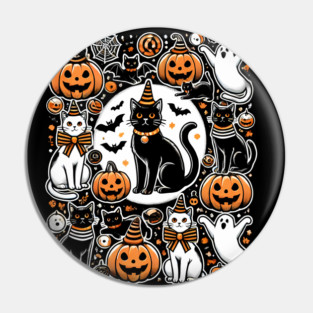 Spooky Halloween Cats, For Cat Lover Pin